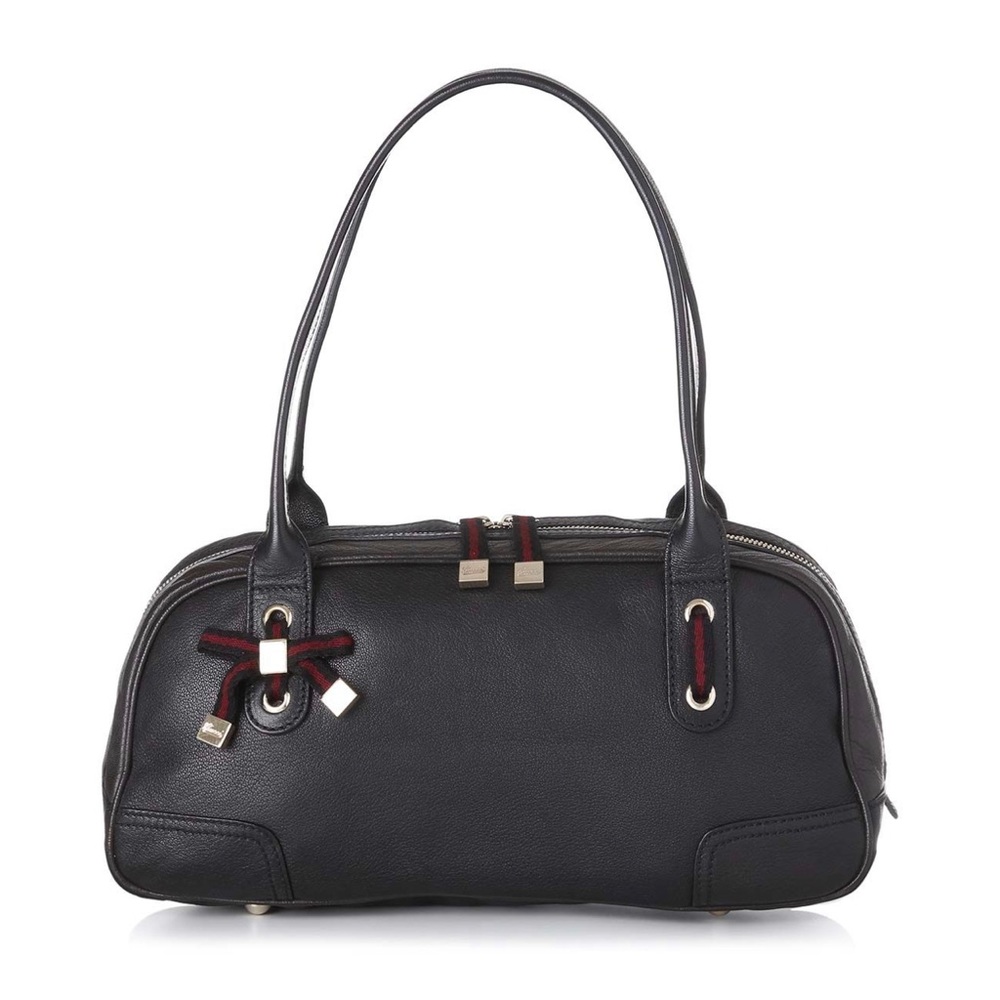 Gucci Black Leather Tote with Burgundy Accents